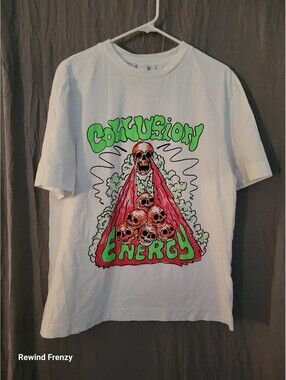 Collusion Energy Skeleton Fire Graphic Tee Large Goth Punk Metal Shirt NWOT